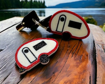 Teardrop Camper Keychain with Keyring | Fun Tab Trailer Design | Customizable Colors for Nature and T@b Lovers