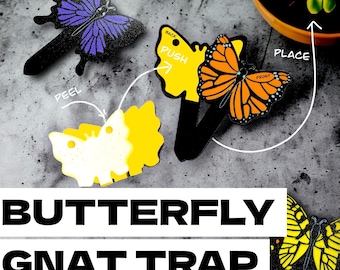 Fungus Gnat & Fruit Fly Trap Stakes: Hide Sticky Traps Stylishly! 3 Stickies Included Per Butterfly, Free Shipping Available