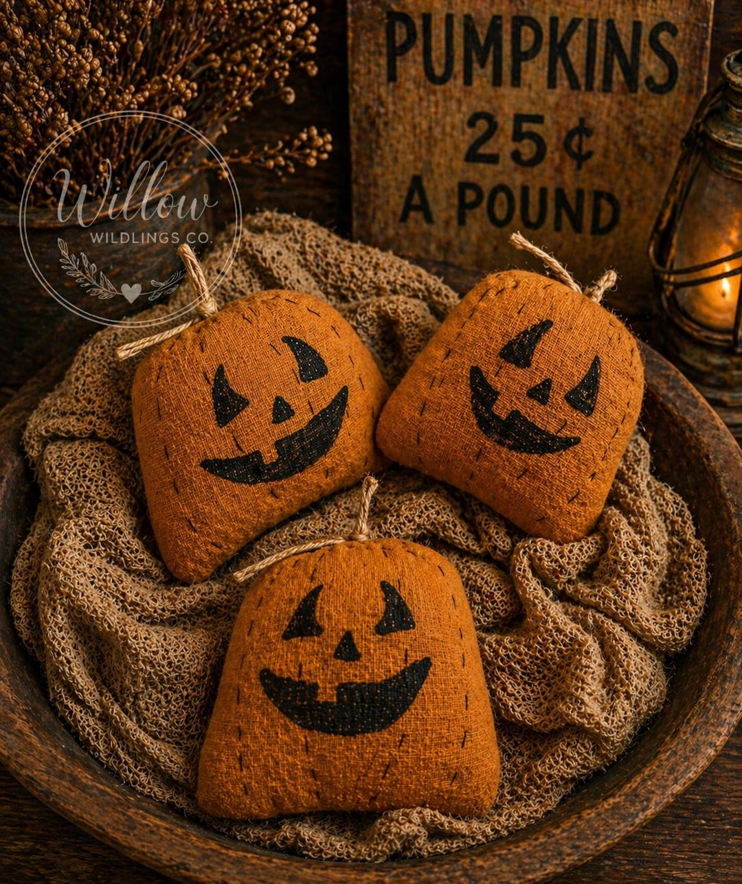 Primitive Pumpkin Jack O Lantern | Halloween Bowl Filler | Grungy ...