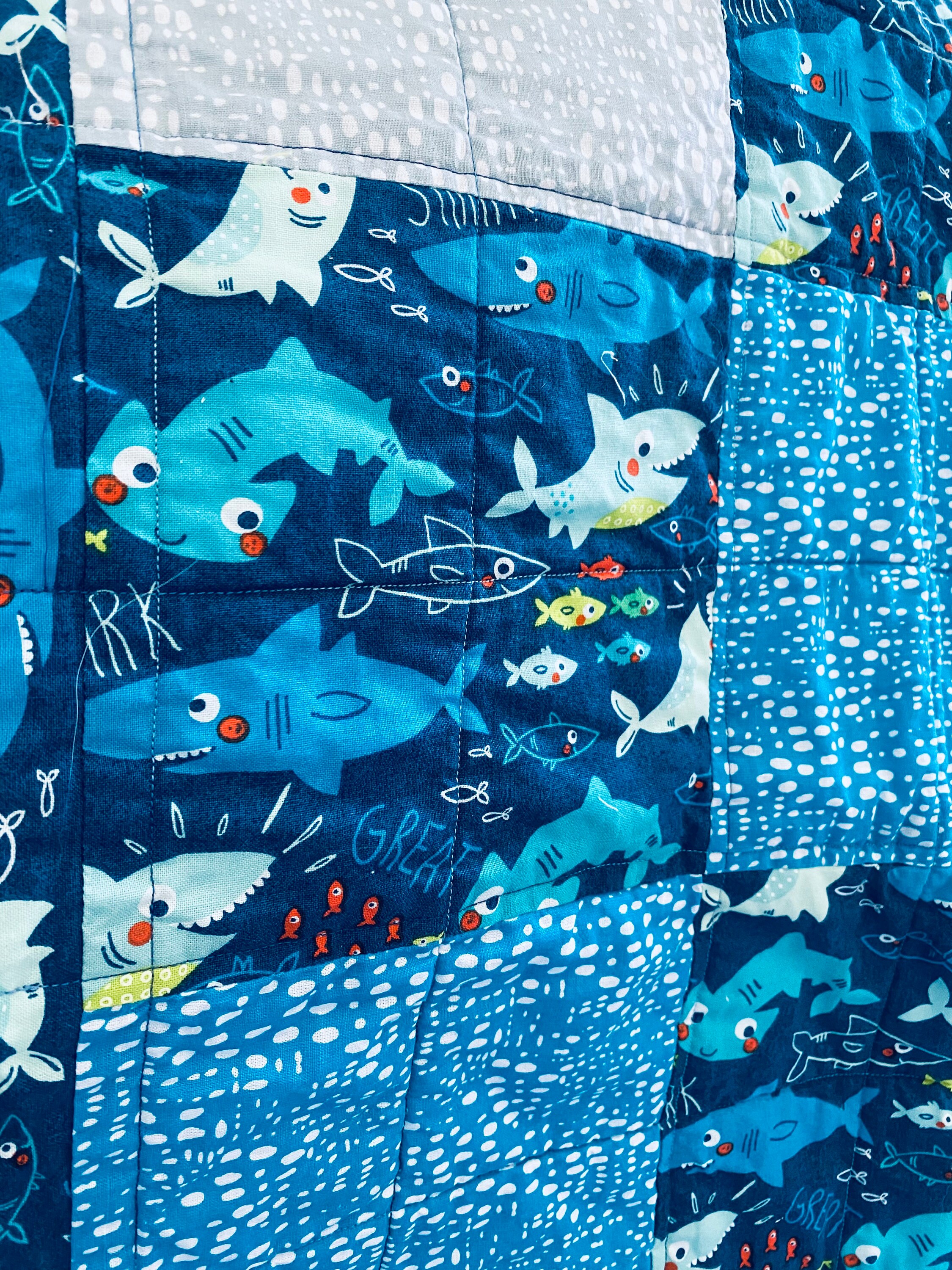 Shark Baby Quilthandmade Baby Quiltcotton Baby Blanket Etsy