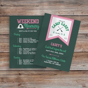 Camp Bachelorette Invitation Template: Outdoorsy Lake Party (Canva Editable, Digital Download)