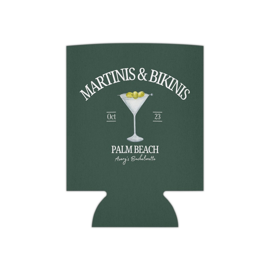 Martinis & Bikinis Bachelorette Koozie, Bachelorette Swag, Editable