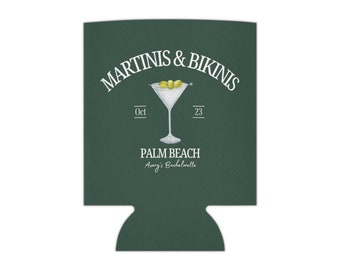 Martinis & Bikinis Bachelorette cozie, Bachelorette Swag, Editable Event Custom Merch, Personalized Cocktail cozie, Martini Party Favor