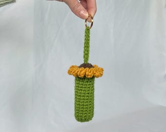 Crochet Sunflower Lighter Holder Keychain