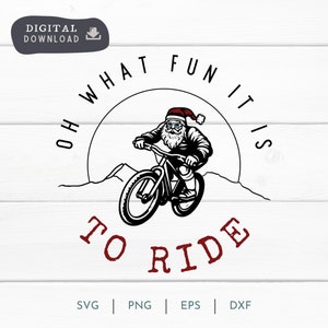 Fiets Santa SVG, Oh wat leuk het is om Kerstmis Mtb fiets, fiets, clipart te rijden