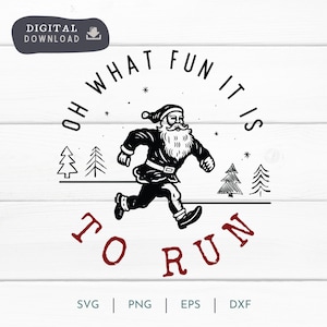 Running Santa SVG, Oh wat leuk het is om Kerstmis Running, Runner, Holiday Clipart uit te voeren