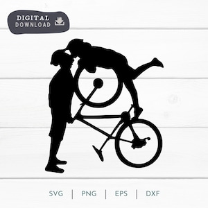 Para na rowerze górskim MTB SVG PNG, kolarstwo całowanie Cyfrowy Clipart
