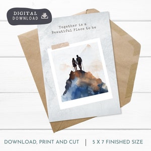 Tarjeta imprimible de aventura de pareja de aniversario PDF, tarjeta de aniversario de pareja de senderismo Imprimir archivo digital