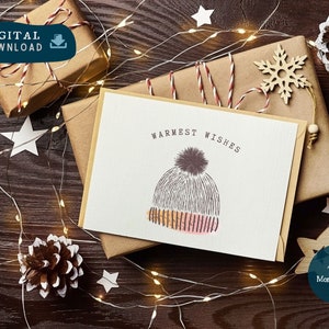 Weihnachten Wärmste Wünsche Druckbare Karte PDF, Wintermütze Beanie Karte Druck Digitale Datei