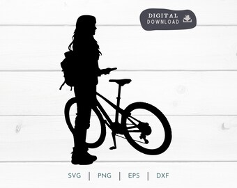 Bike Woman Cyclist SVG PNG, Adventure and Cycling Girl MTB Digital Clipart