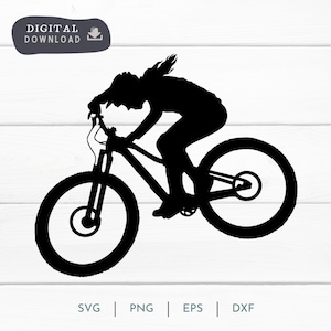 Downhill Biker Frau Mountainbike Radfahrer SVG PNG, Abenteuer und Radfahren Mountainbike Digital Clipart