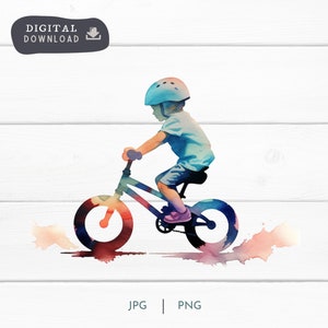 Aquarell Kid MTB Mountainbike Radfahrer PNG und JPG, Abenteuer und Mountainbike Digital Clipart