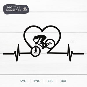 Biker Herzschlag Mountainbike Radfahrer SVG PNG, I Love Biken und Radfahren Herz Digital Clipart