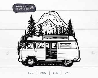 Herbst Camper Van Camping SVG PNG EPS, Camper Van Abenteuer erkunden Clipart digitaler Download