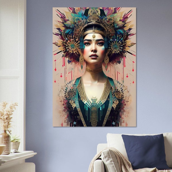 Feather cardboard wall art, images created by artificial intelligence, Wall decoration different sizes. Title:Thai Princess