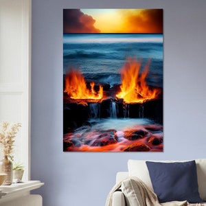 Art mural en carton plume, images créées par intelligence artificielle. Décoration murale différentes tailles. Titre: Fire and water