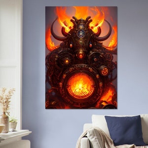 Art mural en carton plume, images créées par intelligence artificielle. Décoration murale différentes tailles. Titre: Burning octonautilus