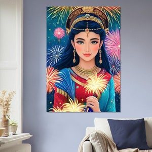 Art mural en carton plume, images créées par intelligence artificielle. Décoration murale différentes tailles. Titre: Diwali