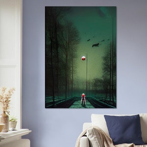 Art mural en carton plume, images créées par intelligence artificielle. Décoration murale différentes tailles. Titre: Alone in the green