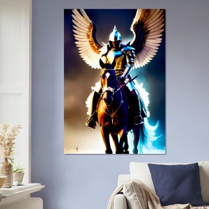Art mural en carton plume, images créées par intelligence artificielle. Décoration murale différentes tailles. Titre: Bright archangel