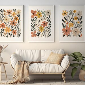 Botanical Wall Art Set: Neutral Floral Prints, Earthy Tones (Digital & Physical)