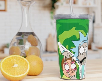 Rick And Morty Becher | Rick And Morty Plastikbecher mit Strohhalm
