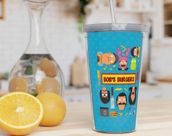 Bob's Burgers Tumbler | Bob's Burgers Plastic Tumbler with Straw Tina Louise Bob Gene Linda Belcher Teddy Cup Drink