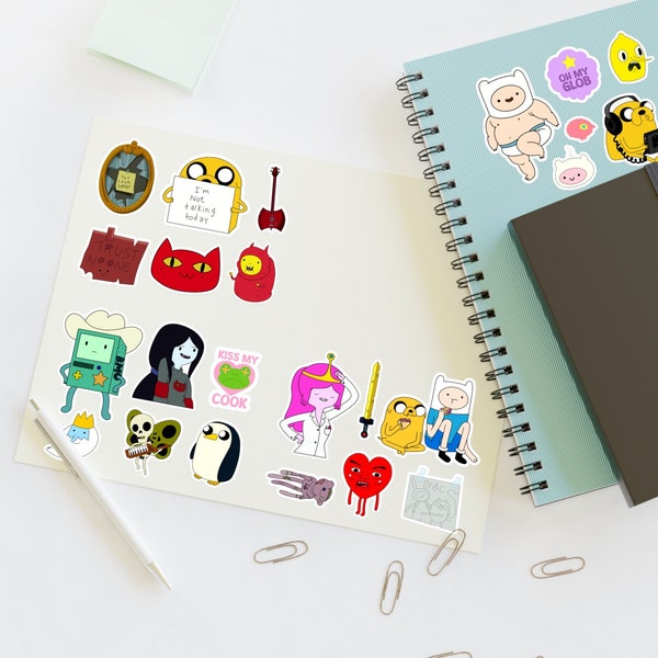 Adventure Time Sticker Sheets | Jake The Dog Finn The Human Marceline BMO Princess Bubblegum Merch Aesthetic Cartoon Lumpy Space Princess