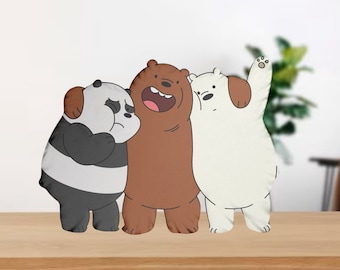 We Bare Bears Plushie Pillow | Grizzly Panda Ice Bear Shaped Pillows Cartoon Gift For Her For Him Plush Toy Soft Comfy Decoration Decor