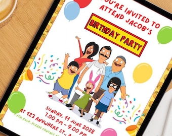 Bob's Burgers Birthday Party Digital Invitation | Canva Invite PNG Files Print Printable For Her For Him Bday Party Kids Adults