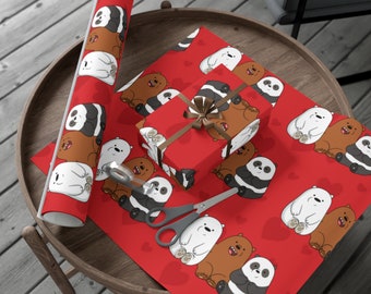 We Bare Bears Wrapping Paper | We Bare Bears Gift Wrap Papers Grizzly Panda Ice Bear Friendship Mother's Day Father's Day Valentine's Day