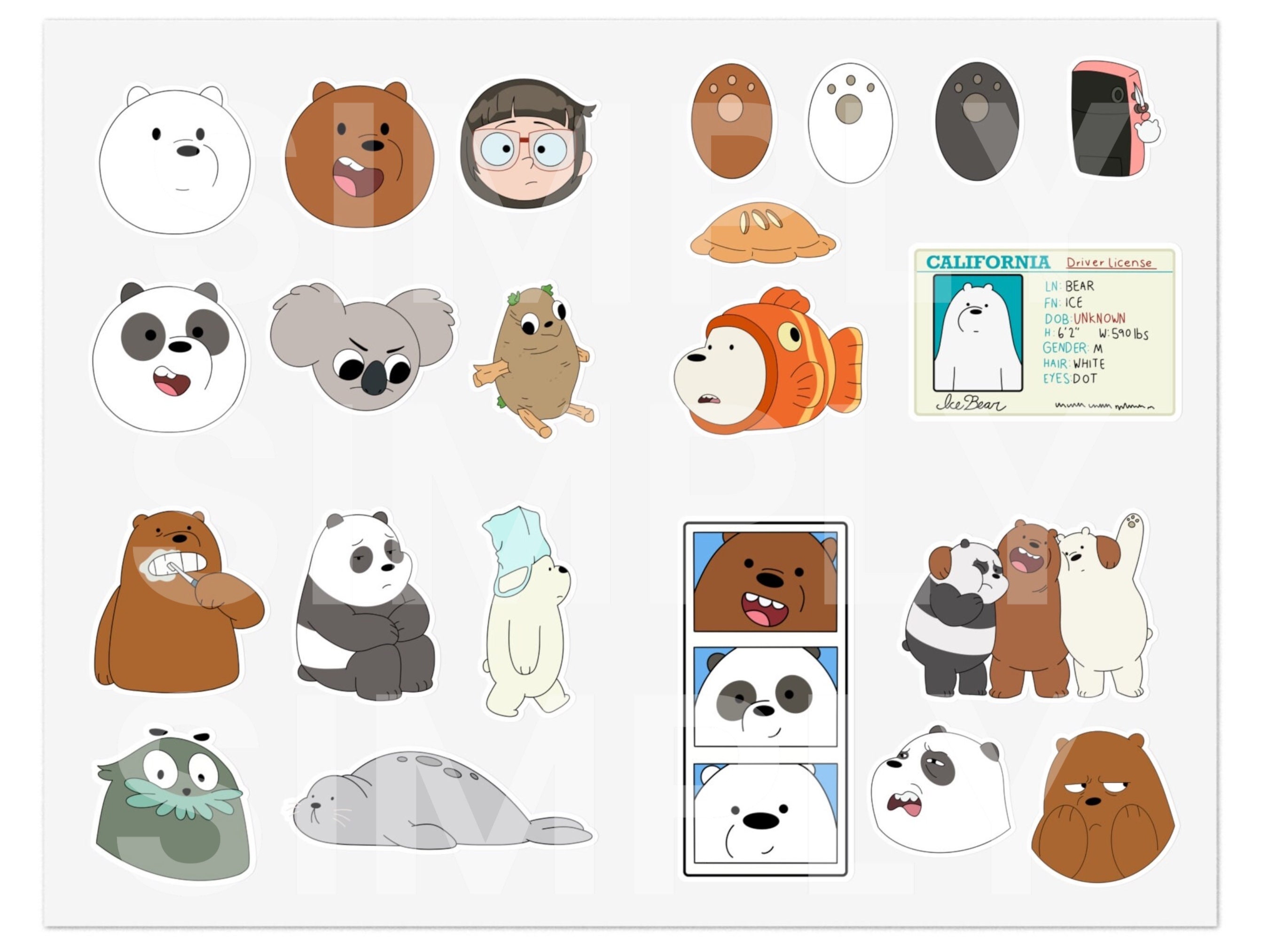 We Bare Bears Sticker Sheet | Grizzly Panda Ice Bear Sticker Sheets ...