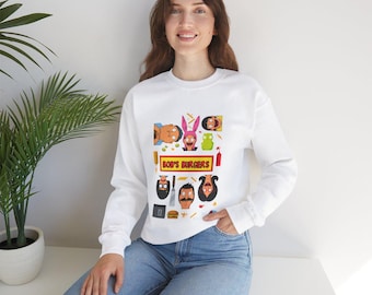 Sudadera con cuello redondo de Bob&#39;s Burgers / Sudadera unisex con cuello redondo Heavy Blend™ de Bob&#39;s Burgers Tina Louise Gene Linda Bob Belcher Teddy