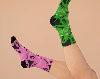 Green Pink Recycled Poly Socks Witch Broom Wand Magical Crown Aesthetic Gift For Her For Him Stocking Stuffer