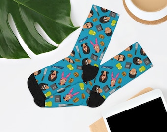 Bob's Burgers Socks | Bob Linda Tina Gene Louise Belcher Recycled Poly Socks Gift For Her For Him Accessory