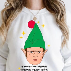 The Office Dwight Schrute Elf Christmas Crewneck | Dunder Mifflin Merry Christmas Unisex Heavy Blend™ Crewneck Sweatshirt Silly Funny