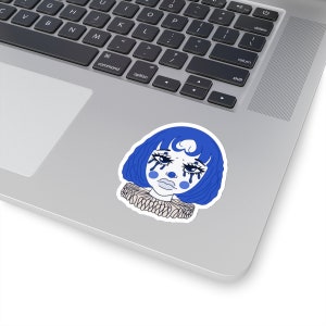 Sad Clown Girl Stickers | Cute Aesthetic Kawaii Sad Blue Clown Kiss-Cut Stickers For Her For Him Soft Girl Pastel Aesthetic