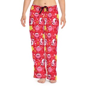 Kirby Christmas Pants | Kirby Christmas Pyjama Pants Bottoms Pj Gift Video Game Gamer Xmas Holiday Cute Character