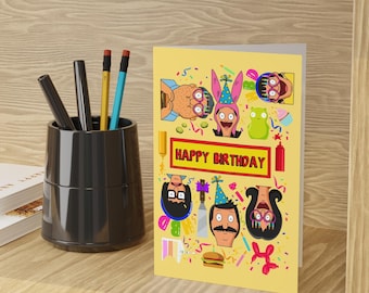 Tarjeta de cumpleaños de Bob's Burgers / Bob Belcher Linda Belcher Teddy Louise Belcher Tina Belcher Gene Belcher Feliz cumpleaños / Familia de dibujos animados