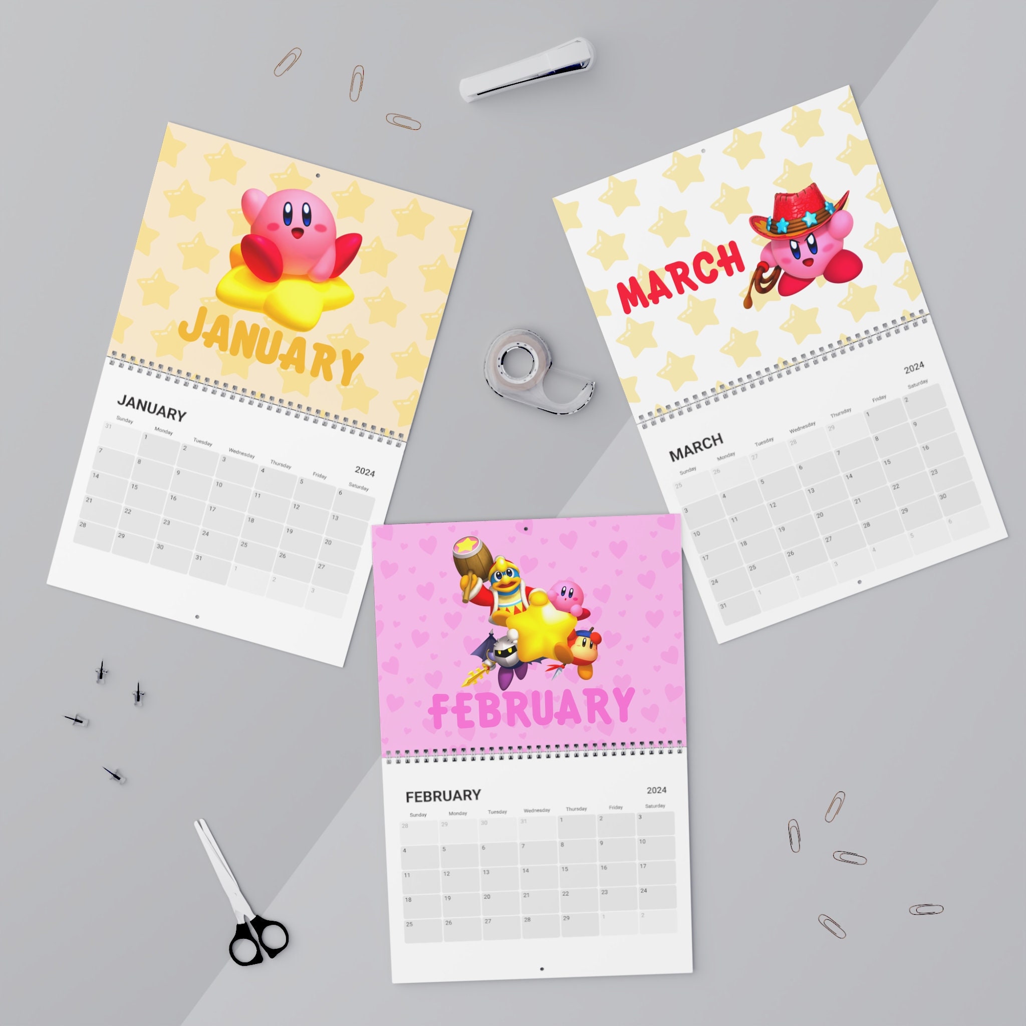 Kirby Calendar (2024) Kirby New Year Months Days Game Cute Schedule