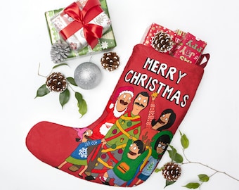 Medias navideñas de Bob&#39;s Burgers / Feliz Navidad Bob Linda Louise Tina Gene Belcher Medias de peluche Regalo Decoración Para él Para ella Saco