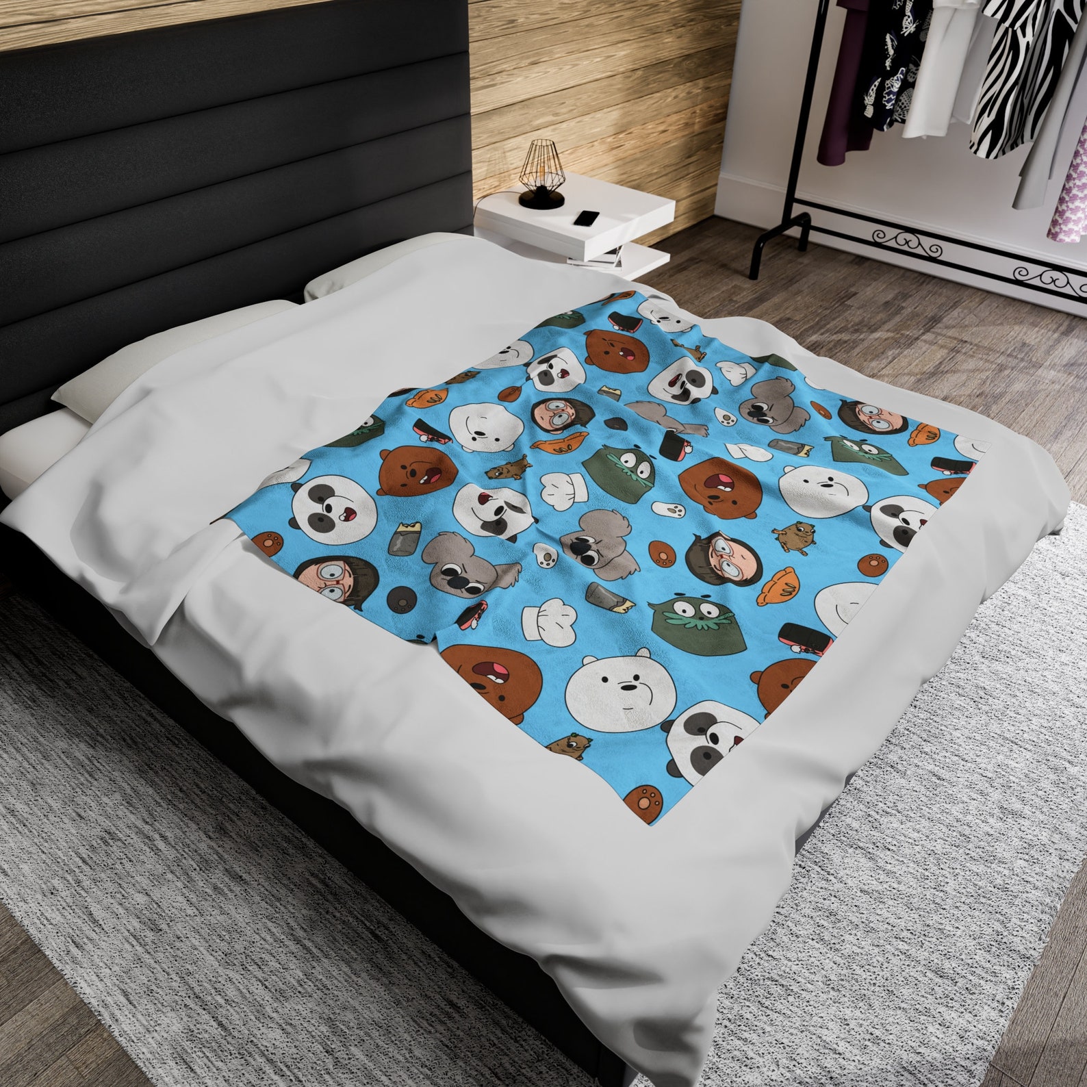 We Bare Bears Blanket Grizzly Panda Ice Bear Velveteen Plush Blanket Merch Soft Cozy Comfy