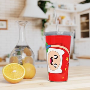 Adventure Time Tumbler | Finn The Human Jake The Dog Plastic Tumbler with Straw Cup Drink Cartoon Bff Besties