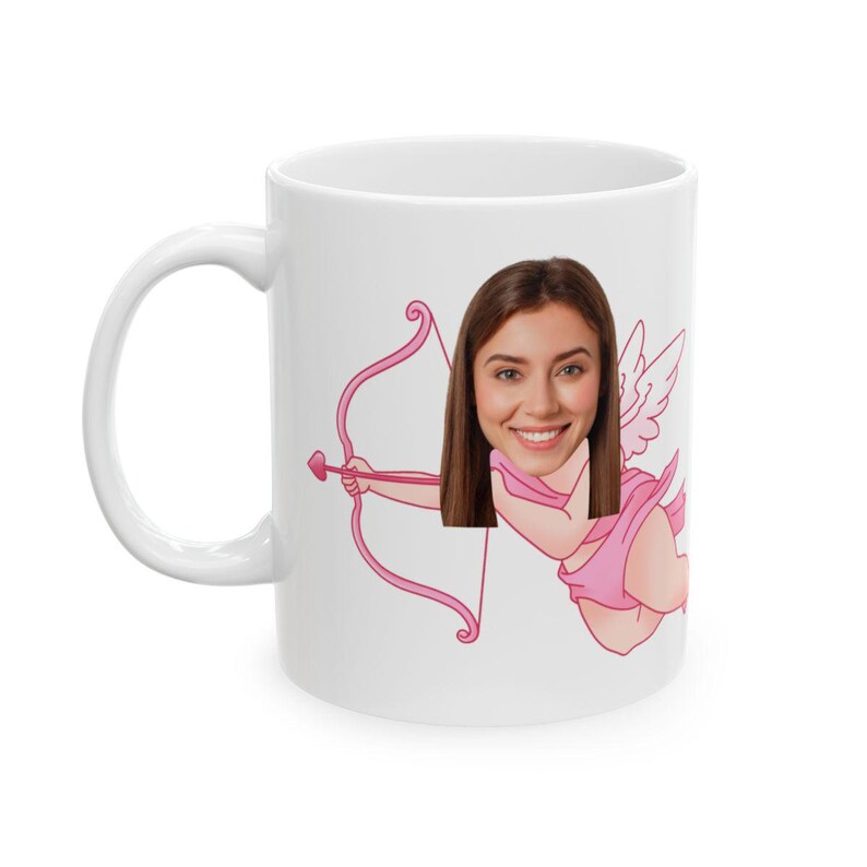 Taza de cerámica personalizada con cara de Cupido para San Valentín, para ella, para él, para San Valentín, amor, cumpleaños, regalo divertido, gracioso, bonito, regalo de broma, ángel rosa. imagen 7