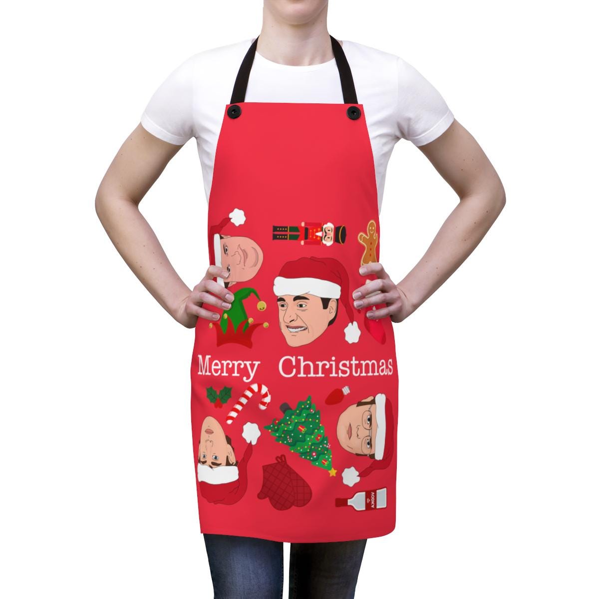 Discover The Office Christmas Apron, Dunder Mifflin Michael Scott Dw Schrute Jim Halpert Kevin Malone Apron, Merry Christmas Gift