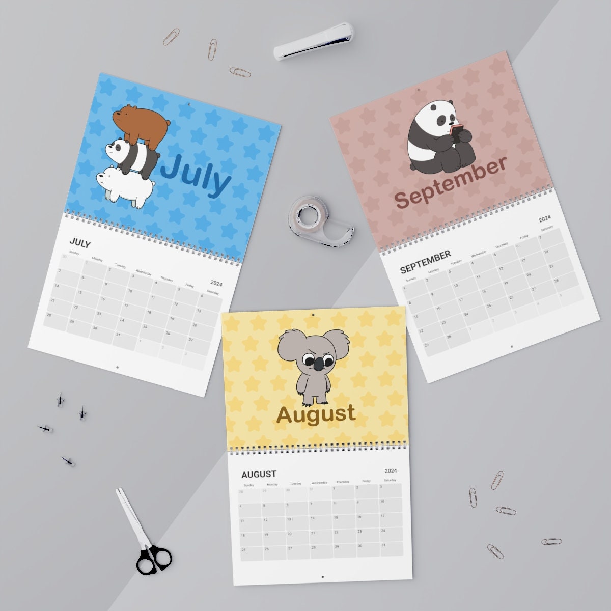 We Bare Bears Calendar (2024) Grizzly Panda Ice Bear Chloe Nom Nom sold