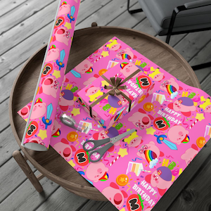Kirby Geschenkpapier | Kirby Geschenkpapier alles Gute zum Geburtstag für Sie für Ihn Bday Feier Geschenk niedlich Kawaii entzückender Kirby