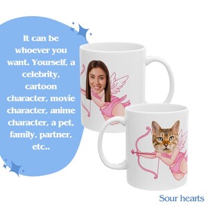Taza de cerámica personalizada con cara de Cupido para San Valentín, para ella, para él, para San Valentín, amor, cumpleaños, regalo divertido, gracioso, bonito, regalo de broma, ángel rosa. imagen 2