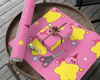 Kirby Birthday Wrapping Paper | Kirby Gift Wrap Papers Happy Birthday For Her For Him Bday Celebration Gift Cute Kawaii Adorable Kirby