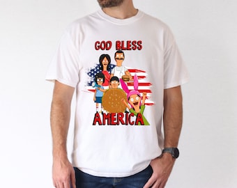 God Bless America Bob's Burgers Shirt | 4th Of July Bob's Burgers Unisex Ultra Cotton Tee Patriotic Cartoon Red White Blue Flag